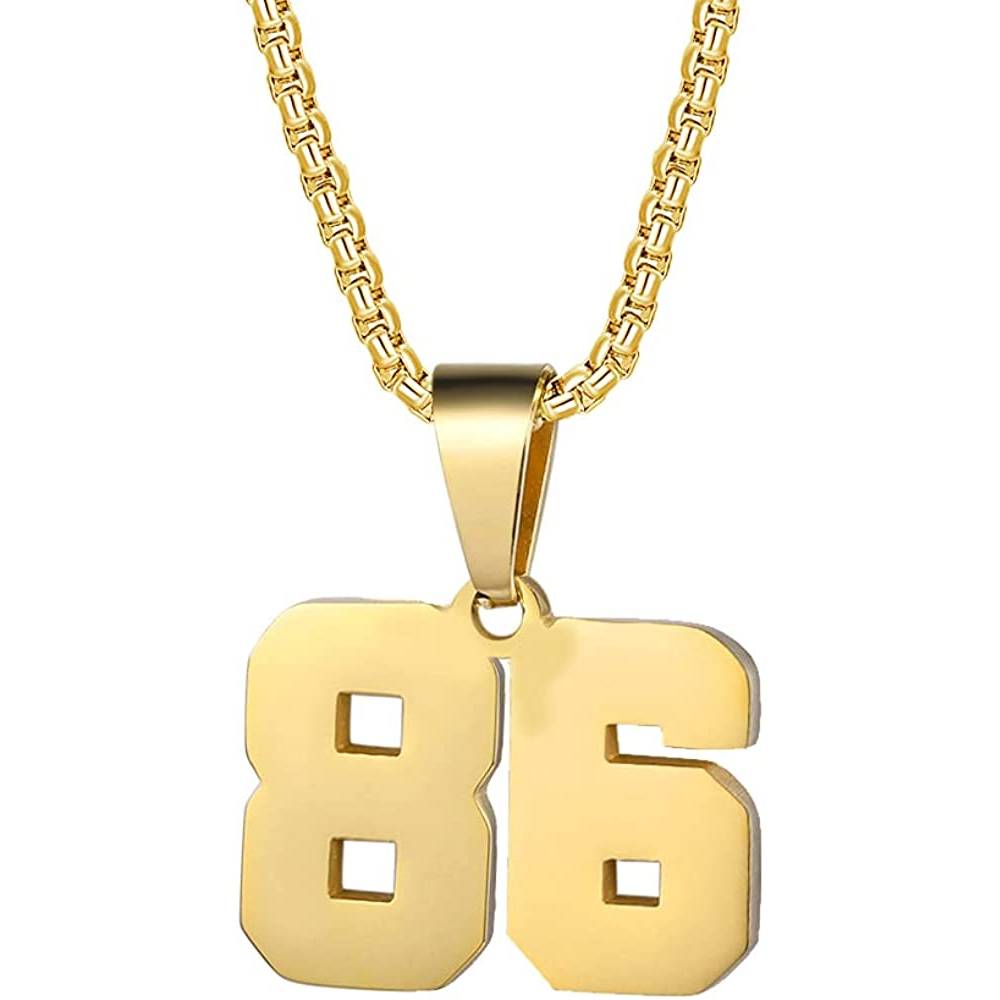 Number Necklaces Personalized Necklaces 18K Gold Plated Initial Number Pendant Stainless Steel Chain Sports Necklaces for Men Women | Multiple Colors - G