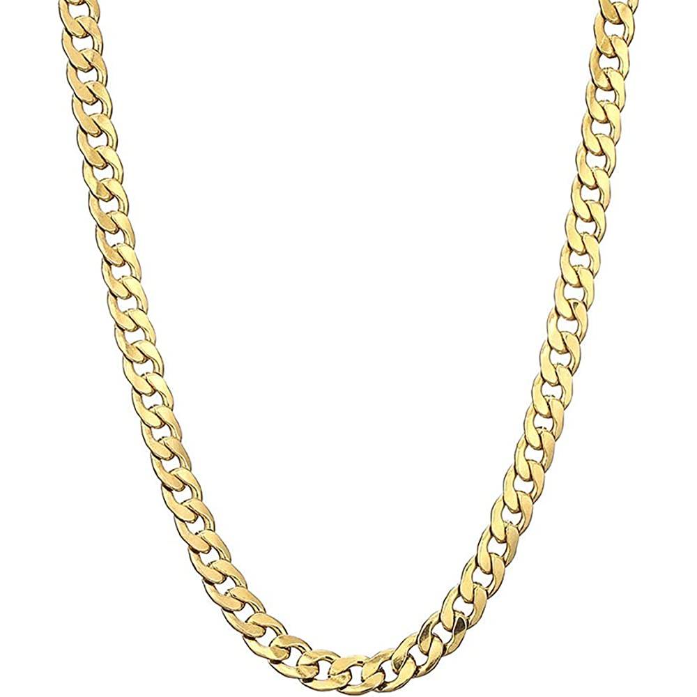 Gold Chain Necklace, 22 Inch Golden Ultra Luxury Looking Feeling Real Solid 14K Gold plated Curb Fake Neck Chain for Party Dancing - G6CM