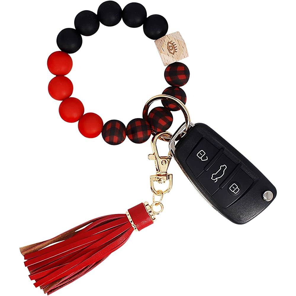 BIHRTC Silicone Key Ring Bracelets Wristlet Keychain Wallet with Net Chapstick Holder for Women | Multiple Colors - RPL