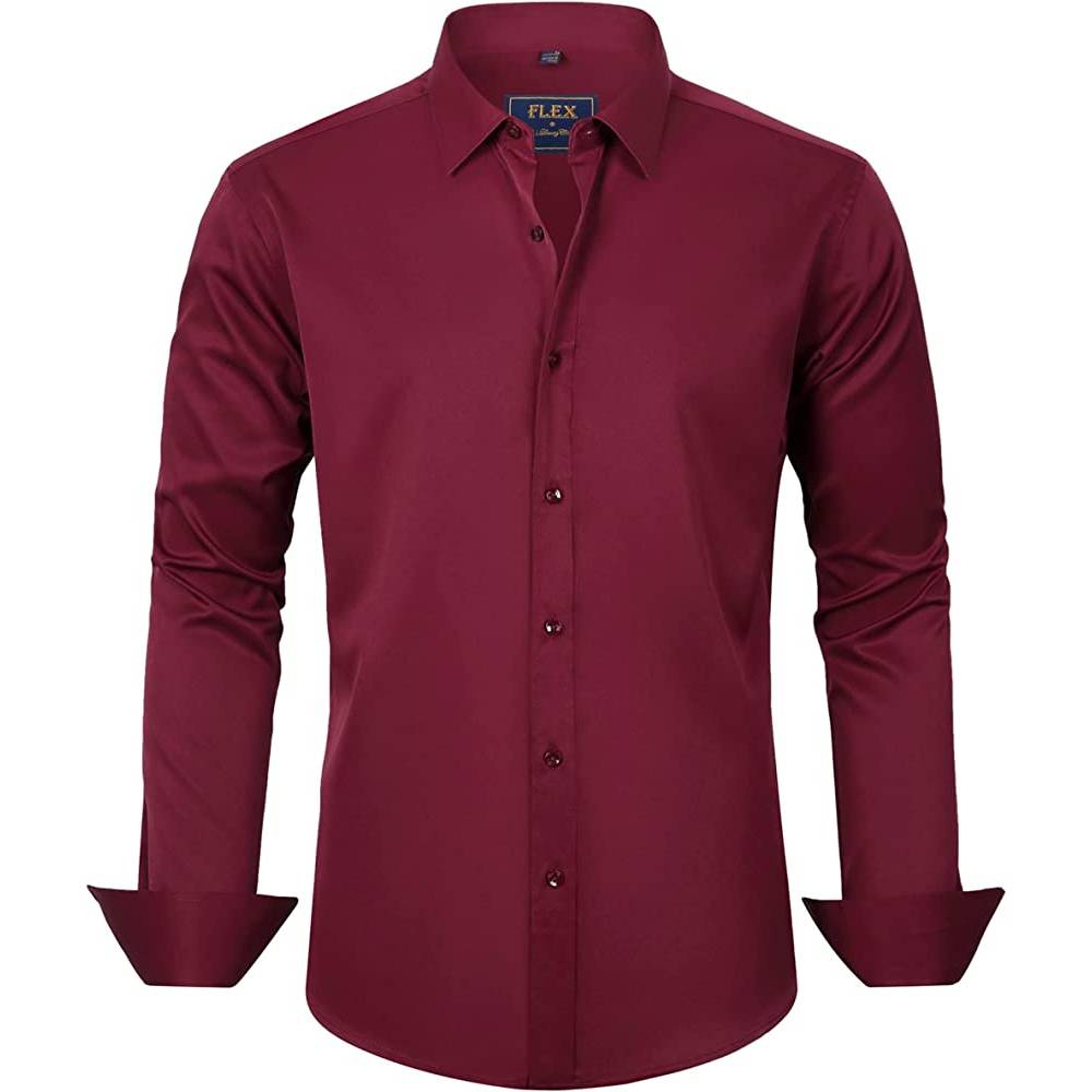 J.Ver Men's Dress Shirts Solid Long Sleeve Stretch Wrinkle-Free Formal Shirt Business Casual Button Down Shirts | Multiple Colors - RW