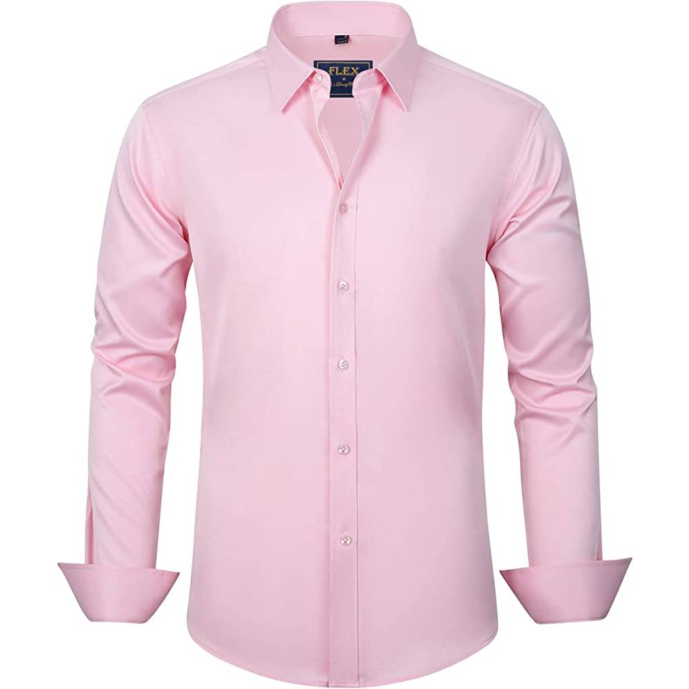 J.Ver Men's Dress Shirts Solid Long Sleeve Stretch Wrinkle-Free Formal Shirt Business Casual Button Down Shirts | Multiple Colors - PK