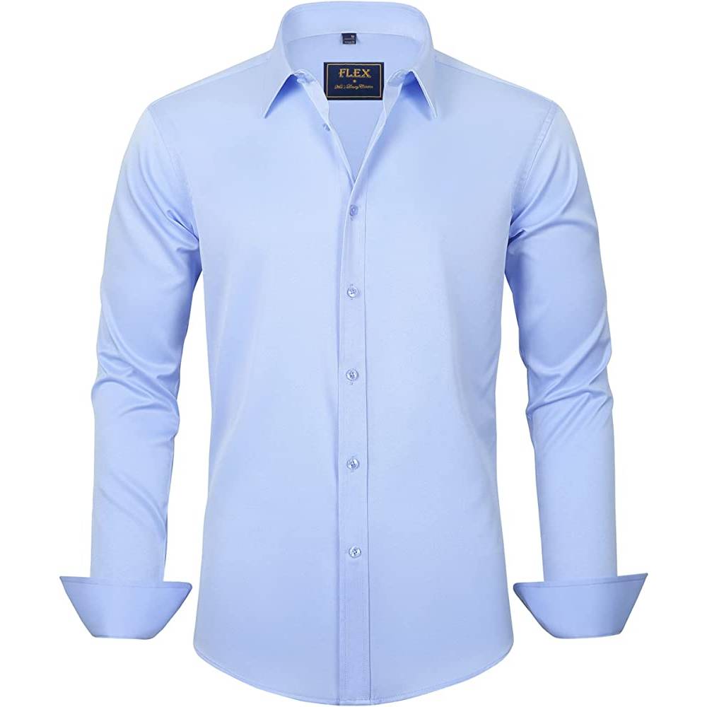 J.Ver Men's Dress Shirts Solid Long Sleeve Stretch Wrinkle-Free Formal Shirt Business Casual Button Down Shirts | Multiple Colors - BL