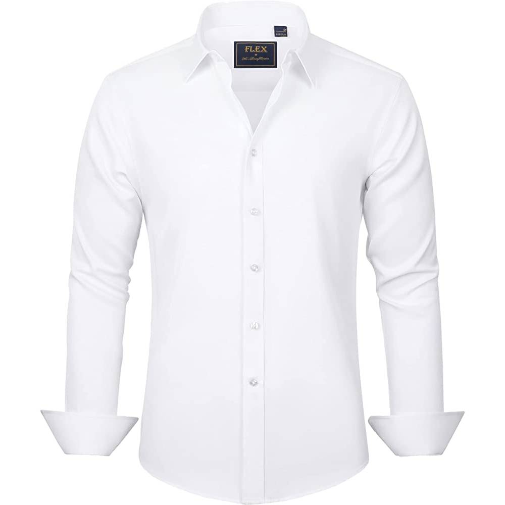 J.Ver Men's Dress Shirts Solid Long Sleeve Stretch Wrinkle-Free Formal Shirt Business Casual Button Down Shirts | Multiple Colors - WH
