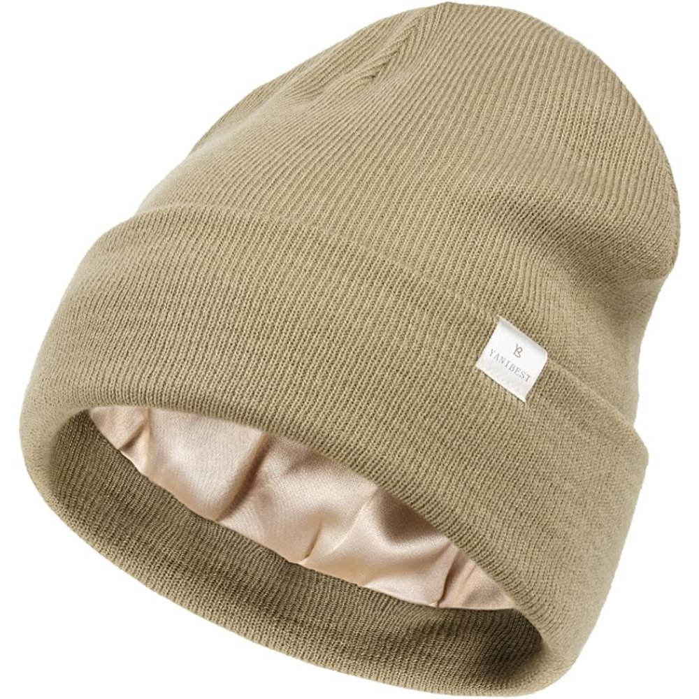 YANIBEST Womens Saitn Lined Knit Beanie Hat Acrylic Winter Hats for Women Men Silk Lining Soft Slouchy Warm Cuffed Beanie Hat | Multiple Colors - TEE