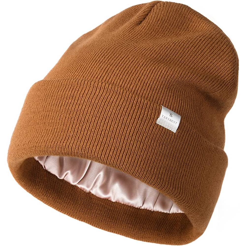 YANIBEST Womens Saitn Lined Knit Beanie Hat Acrylic Winter Hats for Women Men Silk Lining Soft Slouchy Warm Cuffed Beanie Hat | Multiple Colors - DO