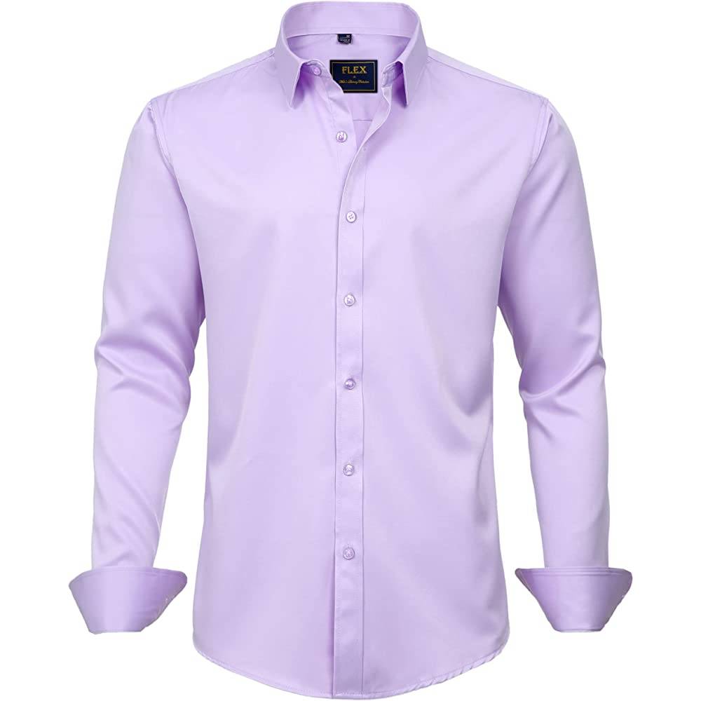 J.Ver Men's Dress Shirts Solid Long Sleeve Stretch Wrinkle-Free Formal Shirt Business Casual Button Down Shirts | Multiple Colors - PU