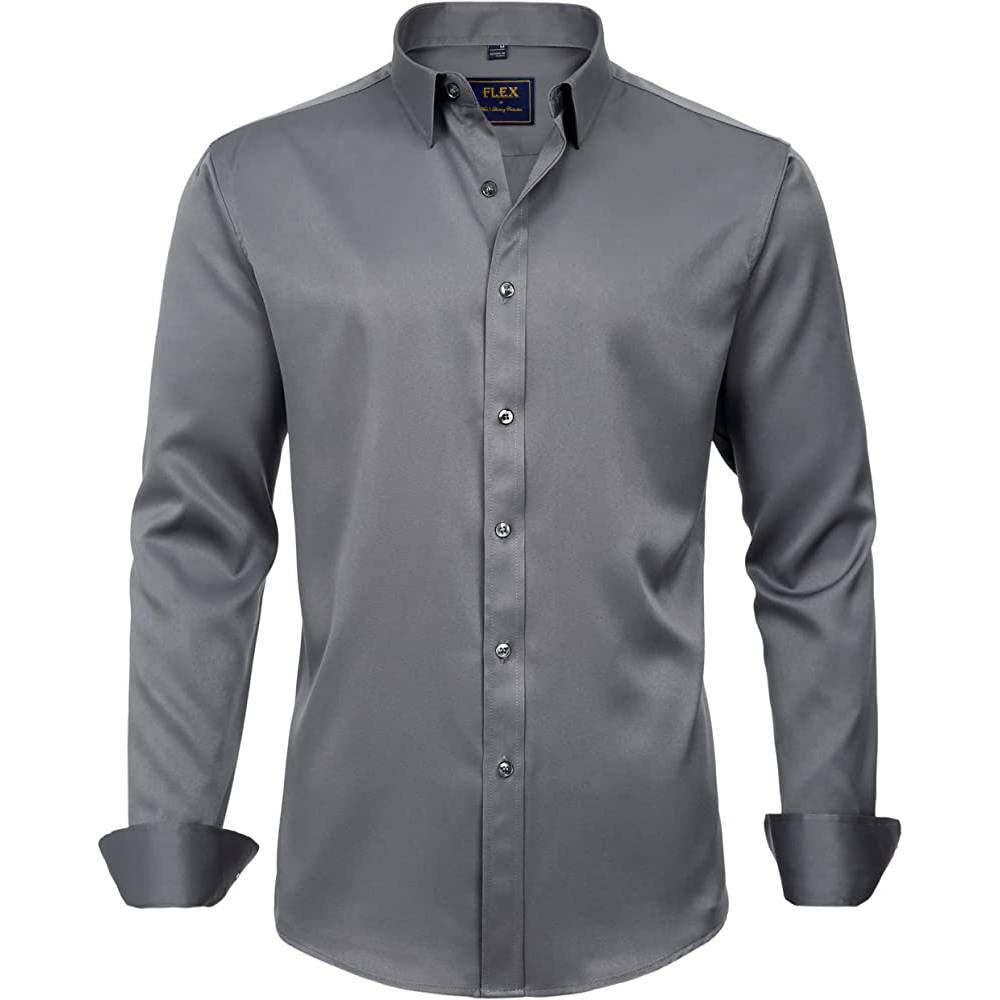 J.Ver Men's Dress Shirts Solid Long Sleeve Stretch Wrinkle-Free Formal Shirt Business Casual Button Down Shirts | Multiple Colors - GR