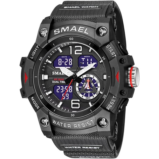 KXAITO Men's Analog Sports Watch Military Watch Outdoor LED Stopwatch Digital Electronic Large Dual Display Waterproof Tactical Army Wrist Watches for Men 8007