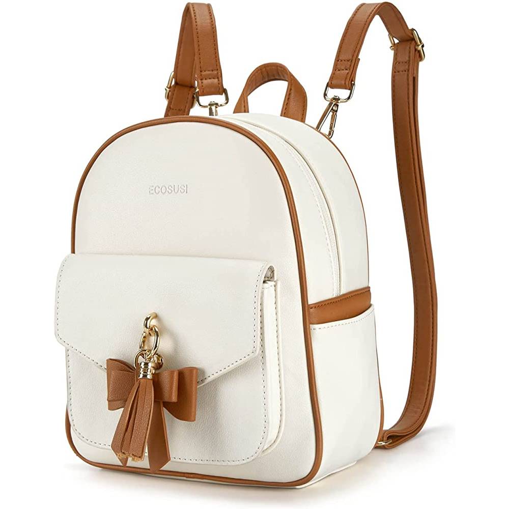 ECOSUSI Mini Backpack for Women Cute Bowknot Small Backpack Purse Girls Leather Bookbag,with Charm Tassel | Multiple Colors - MC