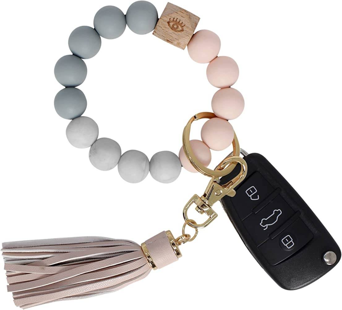 BIHRTC Silicone Key Ring Bracelets Wristlet Keychain Wallet with Net Chapstick Holder for Women | Multiple Colors - EPK