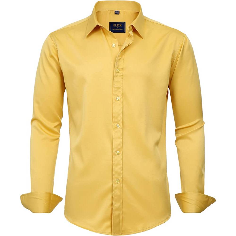J.Ver Men's Dress Shirts Solid Long Sleeve Stretch Wrinkle-Free Formal Shirt Business Casual Button Down Shirts | Multiple Colors - YE