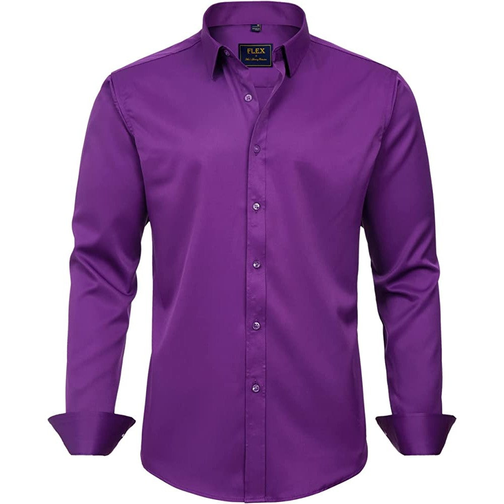 J.Ver Men's Dress Shirts Solid Long Sleeve Stretch Wrinkle-Free Formal Shirt Business Casual Button Down Shirts | Multiple Colors - DPU