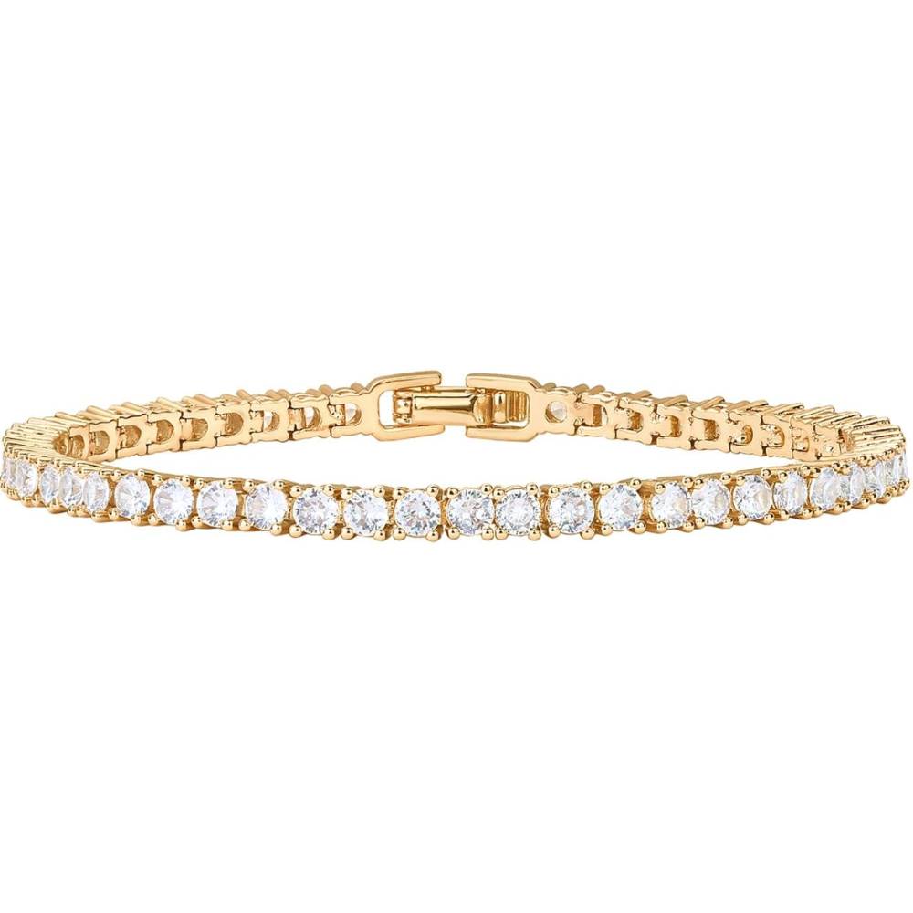 PAVOI 14K Gold Plated 3mm Cubic Zirconia Classic Tennis Bracelet | Gold Bracelets for Women | Size 6.5-7.5 Inch | Multiple Colors and Sizes - YV