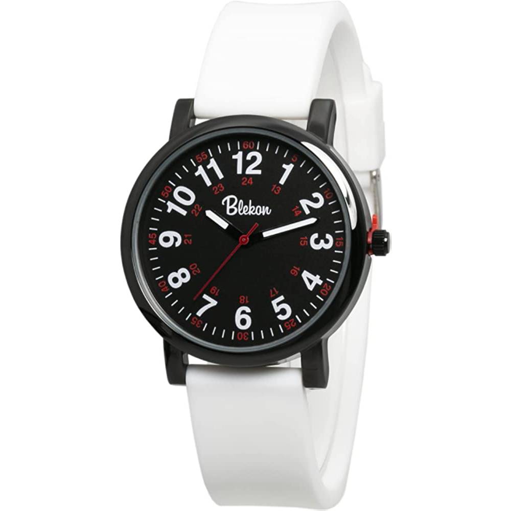Blekon Original Nurse Watch for Medical Professionals and Students – Various Scrub Colors, Easy Read Dial, Military Time with Second Hand, Silicone Band, 3 ATM Water Resistant - BW