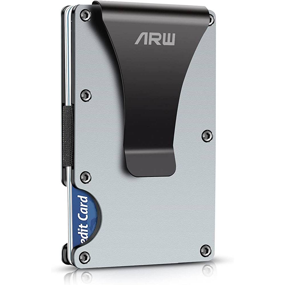 Minimalist Wallet for Men, ARW Metal Money Clip Wallet, RFID Blocking Aluminum Slim Cash Credit Card Holder | Multiple Colors - SI