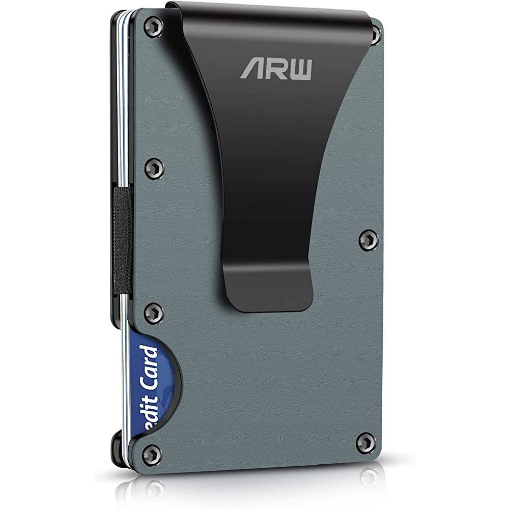 Minimalist Wallet for Men, ARW Metal Money Clip Wallet, RFID Blocking Aluminum Slim Cash Credit Card Holder | Multiple Colors - GR