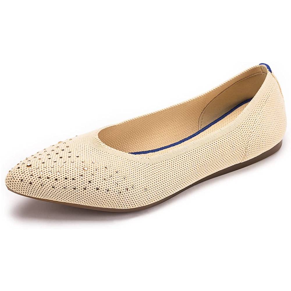 Womens Pointed Toe Ballet Flat Knit Dress Shoes Low Wedge Flat Shoes Comfort Slip On Flats Shoes for Woman Classic Softable Shoes | Multiple Colors and Sizes - 