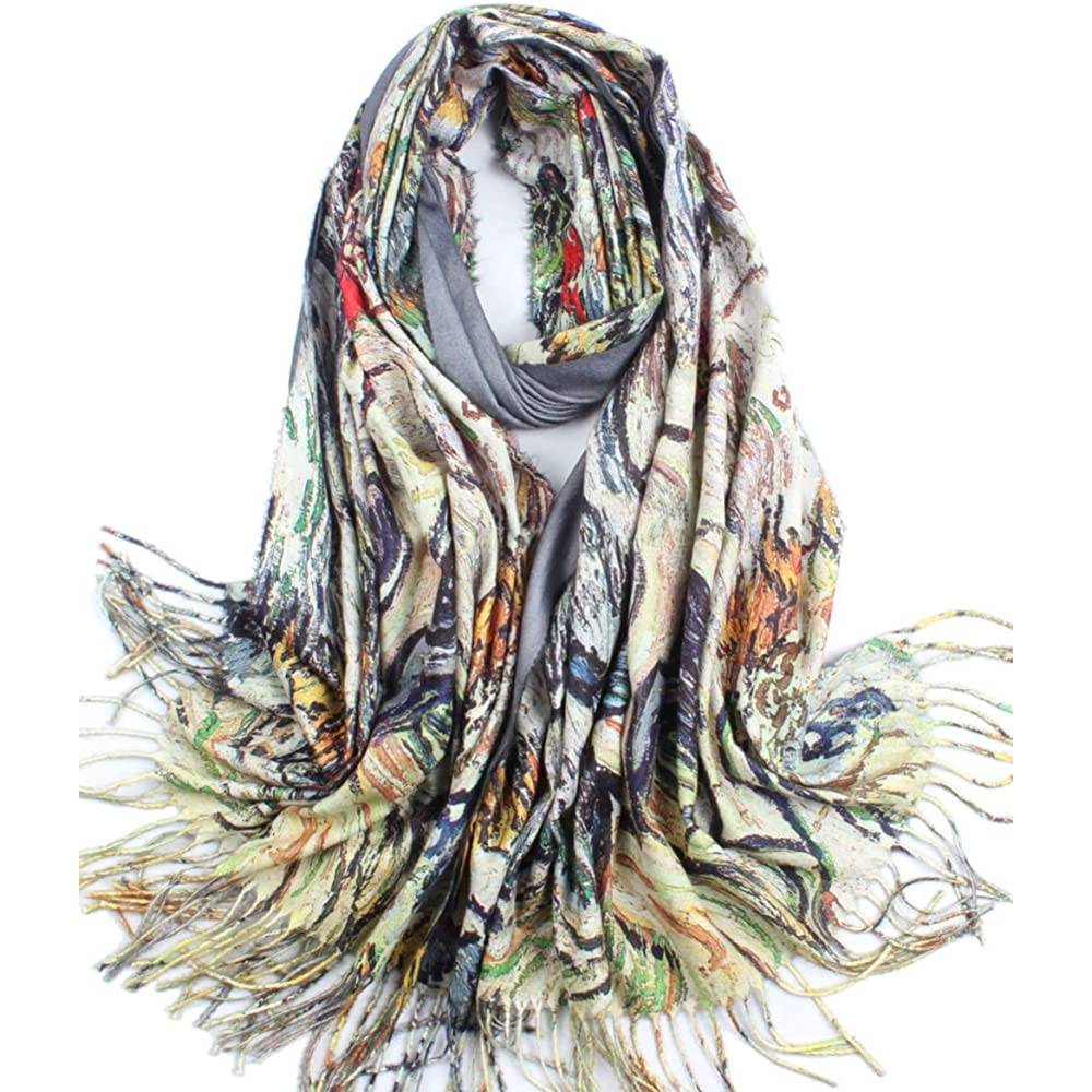 Soft Cashmere Feel Scarf For Women Elegant Art Print Winter Warm Scarves Large Shawl Wrap Monet Klimt Van Gogh Gifts | Multiple Colors - C11