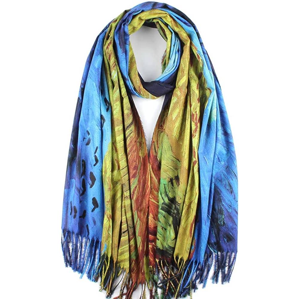 Soft Cashmere Feel Scarf For Women Elegant Art Print Winter Warm Scarves Large Shawl Wrap Monet Klimt Van Gogh Gifts | Multiple Colors - C12