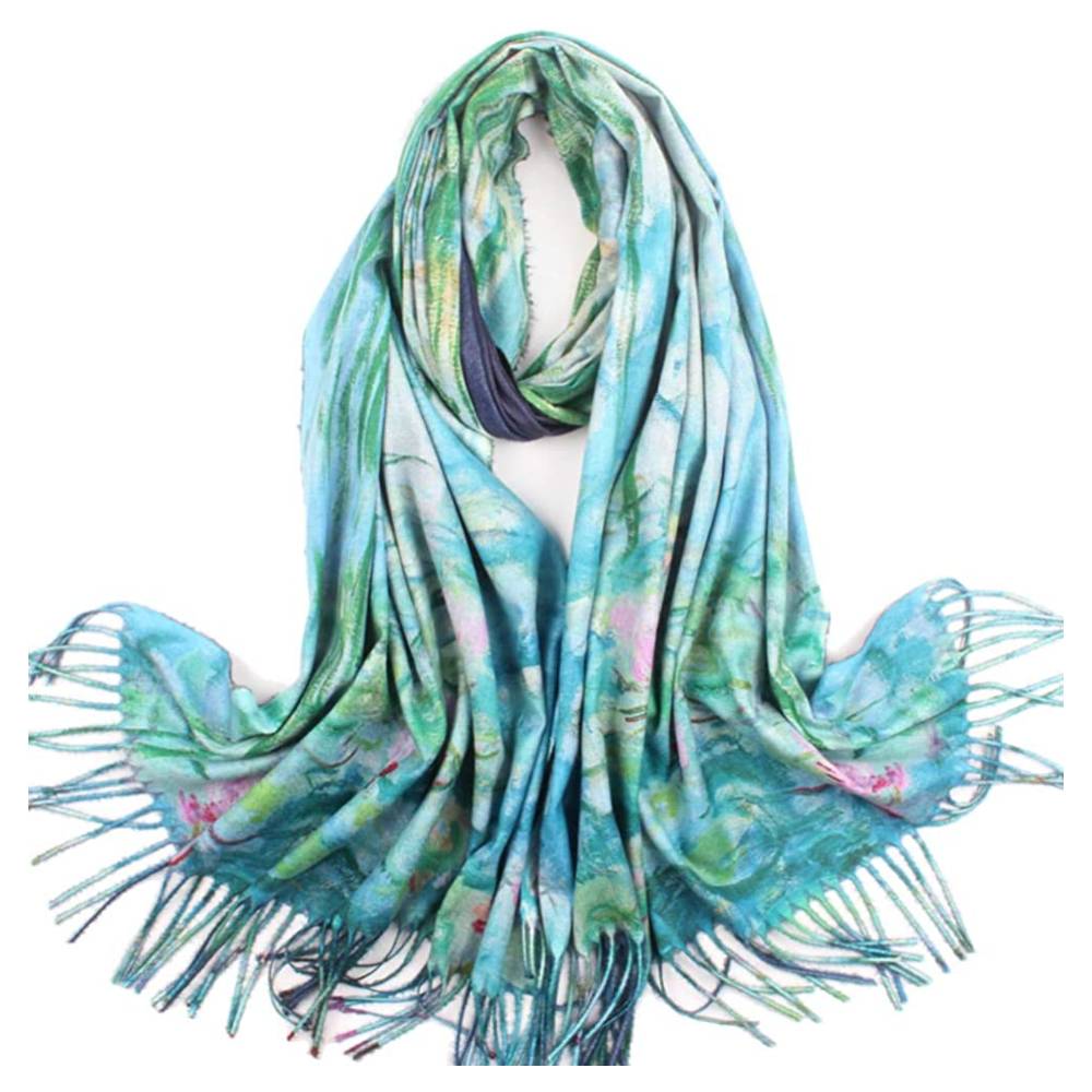 Soft Cashmere Feel Scarf For Women Elegant Art Print Winter Warm Scarves Large Shawl Wrap Monet Klimt Van Gogh Gifts | Multiple Colors - C8