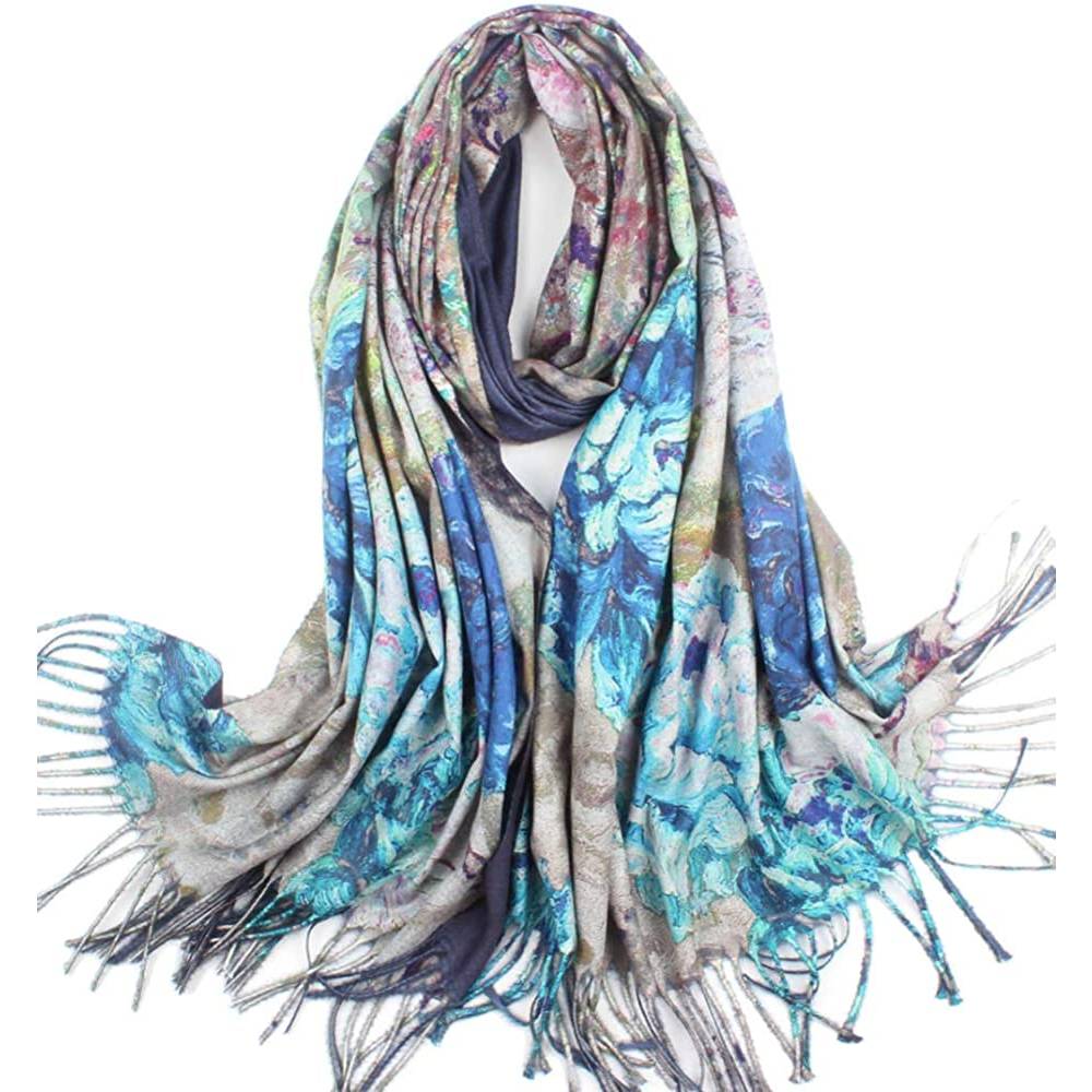 Soft Cashmere Feel Scarf For Women Elegant Art Print Winter Warm Scarves Large Shawl Wrap Monet Klimt Van Gogh Gifts | Multiple Colors - C26