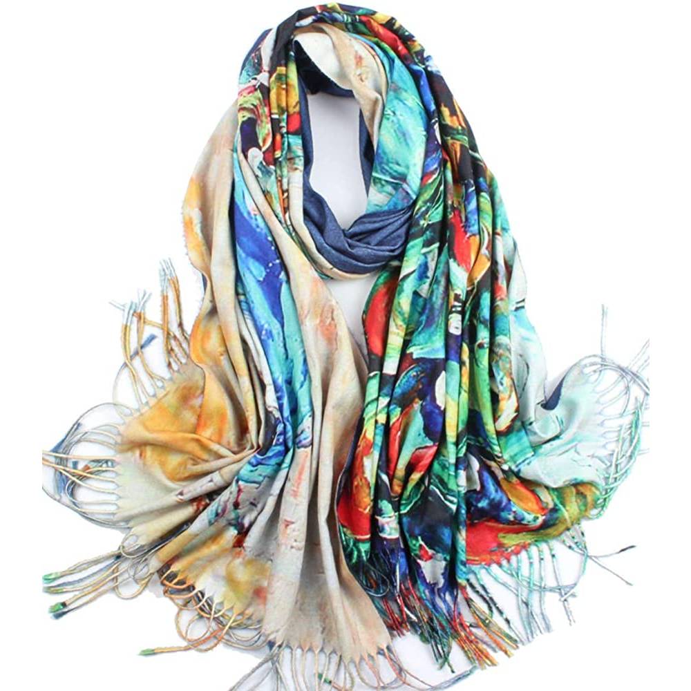 Soft Cashmere Feel Scarf For Women Elegant Art Print Winter Warm Scarves Large Shawl Wrap Monet Klimt Van Gogh Gifts | Multiple Colors - C22