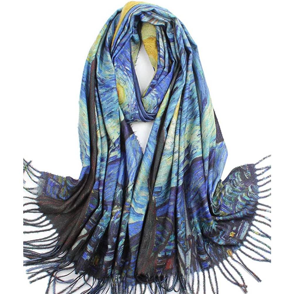 Soft Cashmere Feel Scarf For Women Elegant Art Print Winter Warm Scarves Large Shawl Wrap Monet Klimt Van Gogh Gifts | Multiple Colors - C5