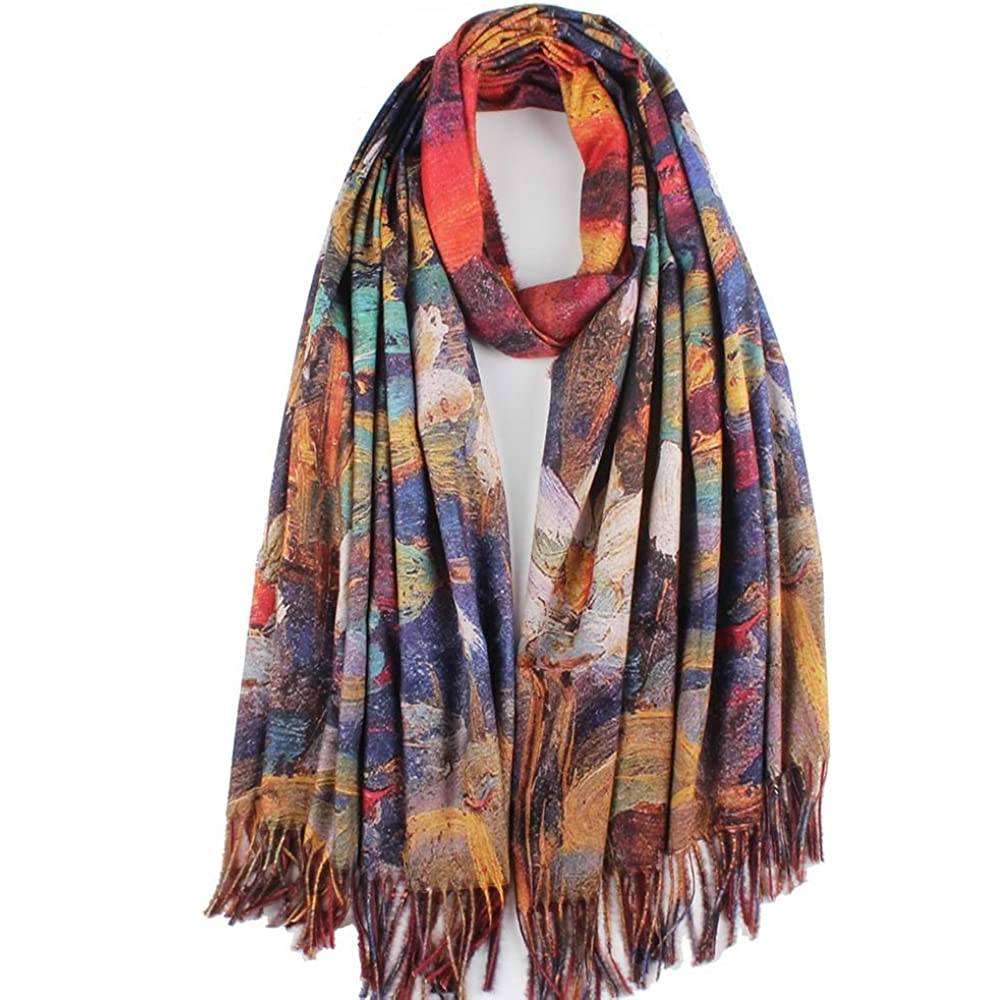 Soft Cashmere Feel Scarf For Women Elegant Art Print Winter Warm Scarves Large Shawl Wrap Monet Klimt Van Gogh Gifts | Multiple Colors - C1
