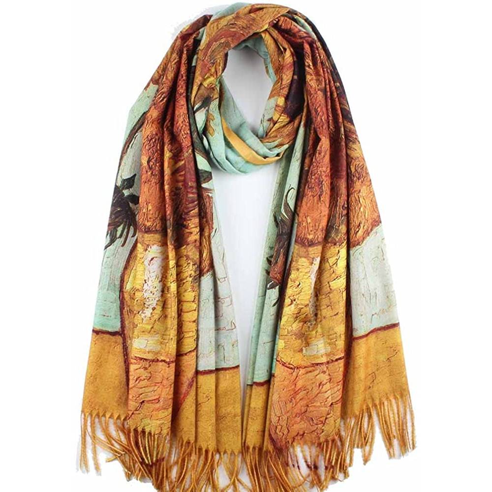 Soft Cashmere Feel Scarf For Women Elegant Art Print Winter Warm Scarves Large Shawl Wrap Monet Klimt Van Gogh Gifts | Multiple Colors - C7