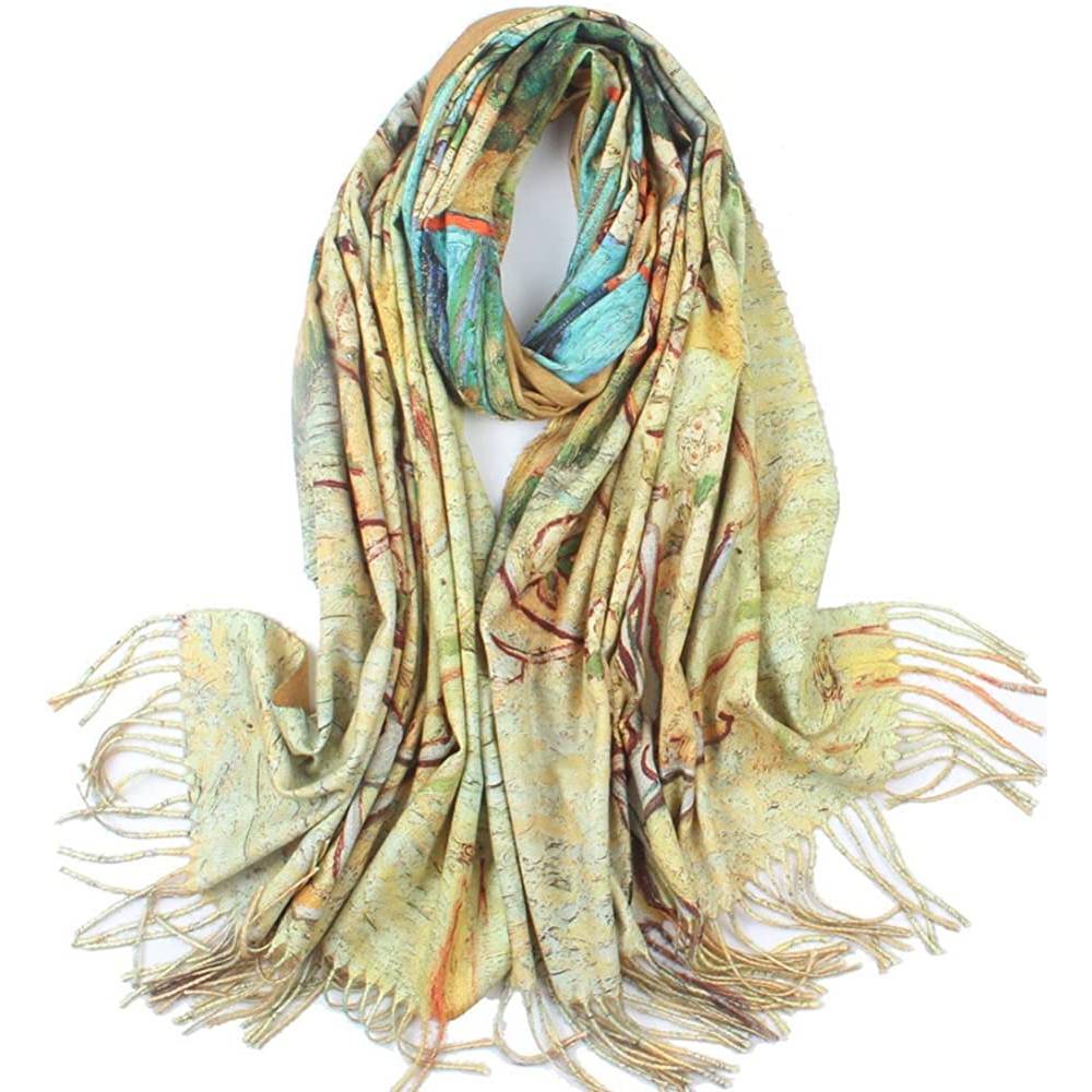 Soft Cashmere Feel Scarf For Women Elegant Art Print Winter Warm Scarves Large Shawl Wrap Monet Klimt Van Gogh Gifts | Multiple Colors - C20