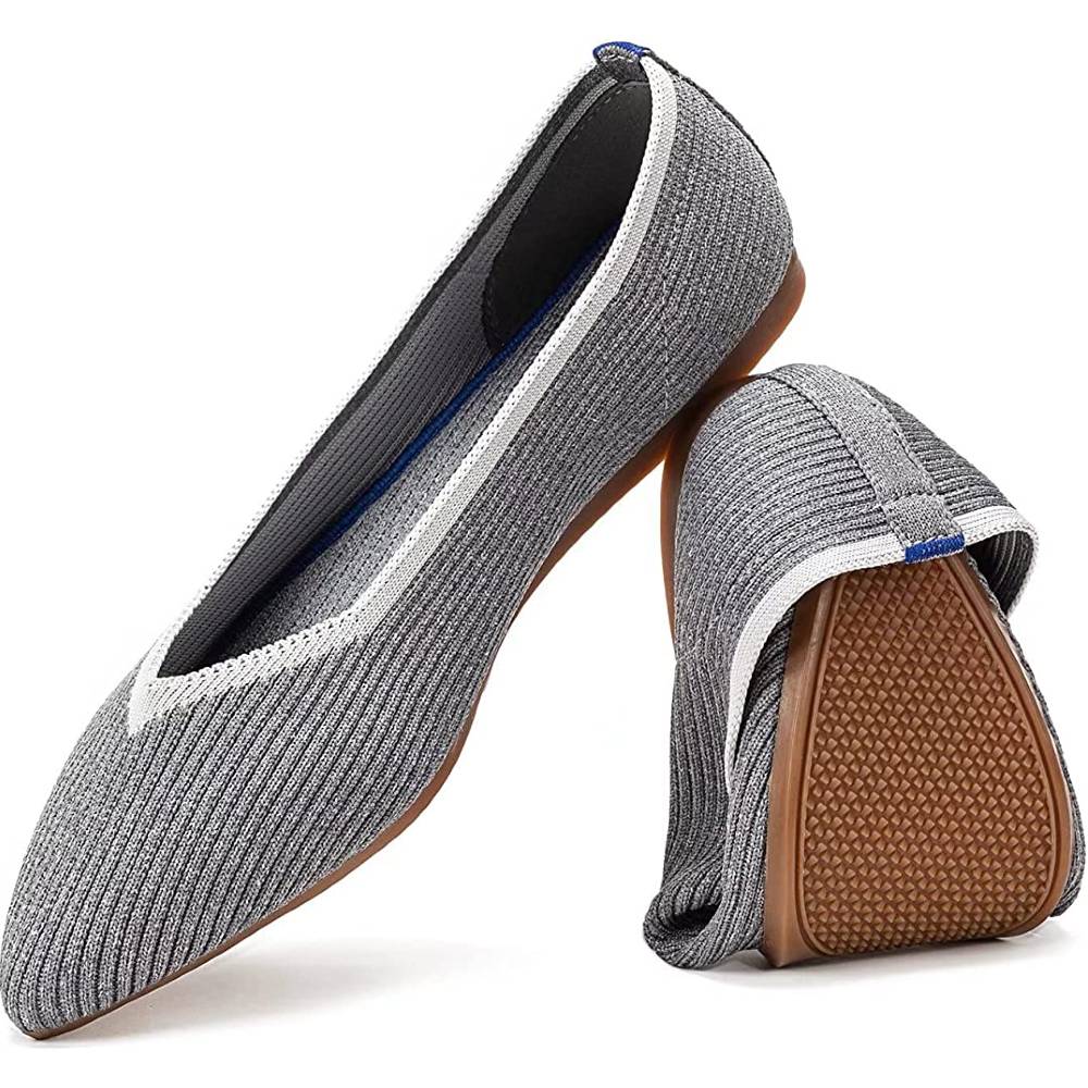 Womens Pointed Toe Ballet Flat Knit Dress Shoes Low Wedge Flat Shoes Comfort Slip On Flats Shoes for Woman Classic Softable Shoes | Multiple Colors and Sizes - LGY