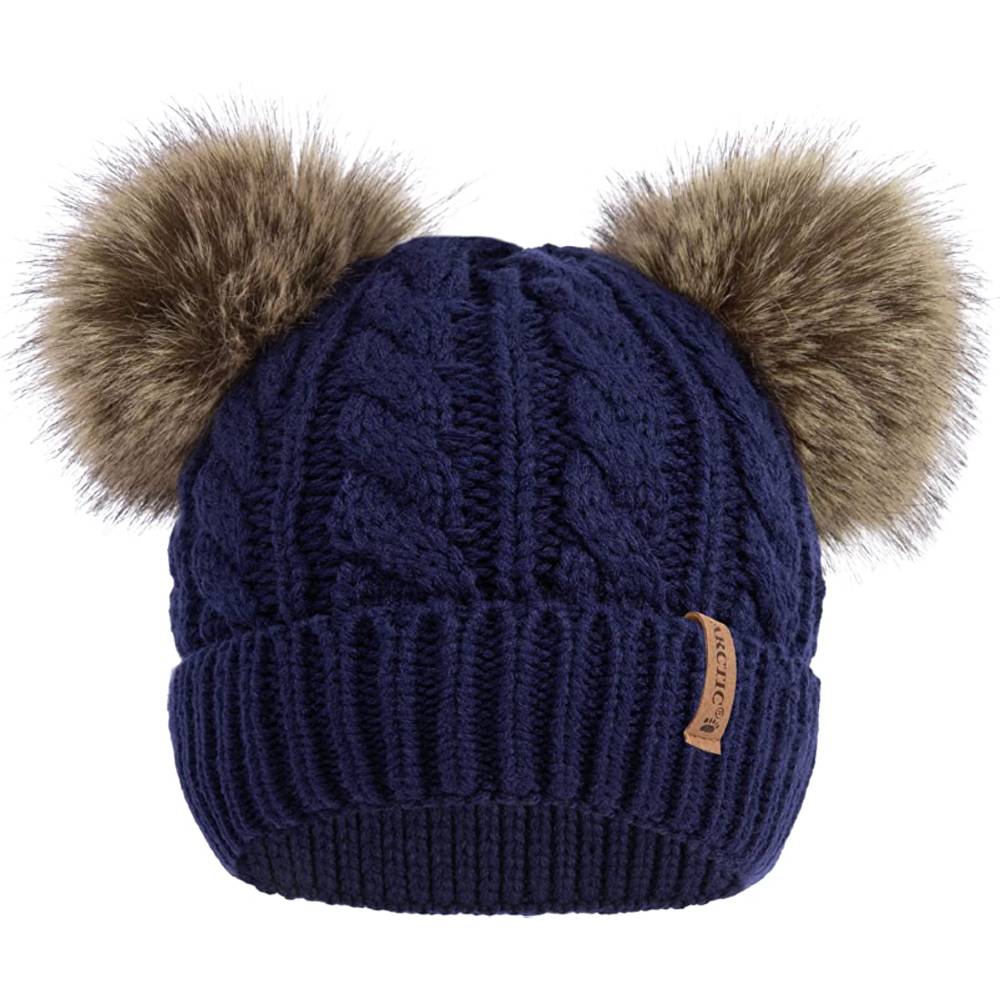 Arctic Paw Pom Pom Beanie Cable Knit Fleece Lined Winter Beanie Women Hat | Multiple Colors - N