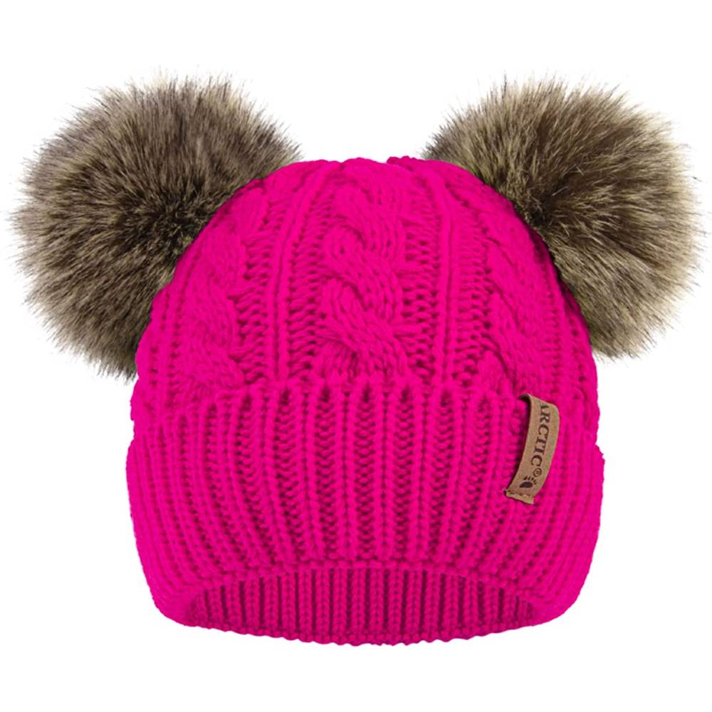Arctic Paw Pom Pom Beanie Cable Knit Fleece Lined Winter Beanie Women Hat | Multiple Colors - RO