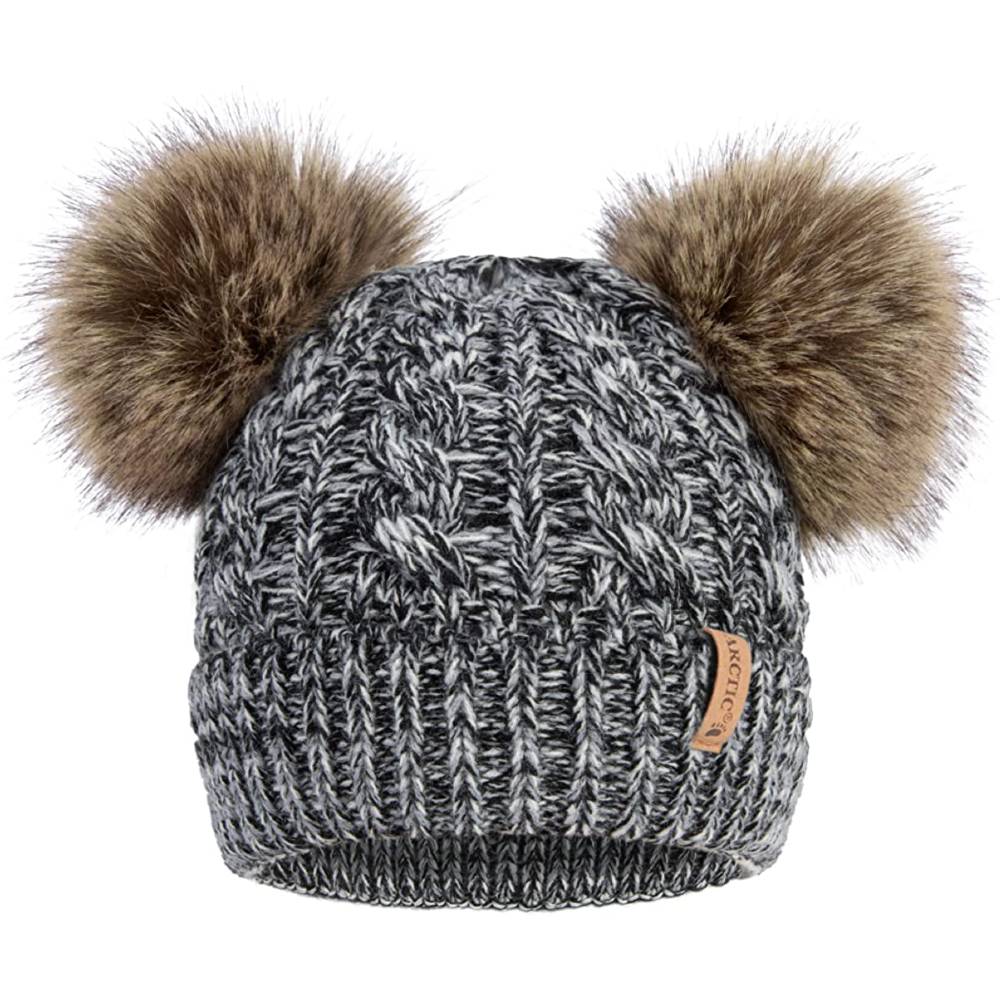 Arctic Paw Pom Pom Beanie Cable Knit Fleece Lined Winter Beanie Women Hat | Multiple Colors - BW