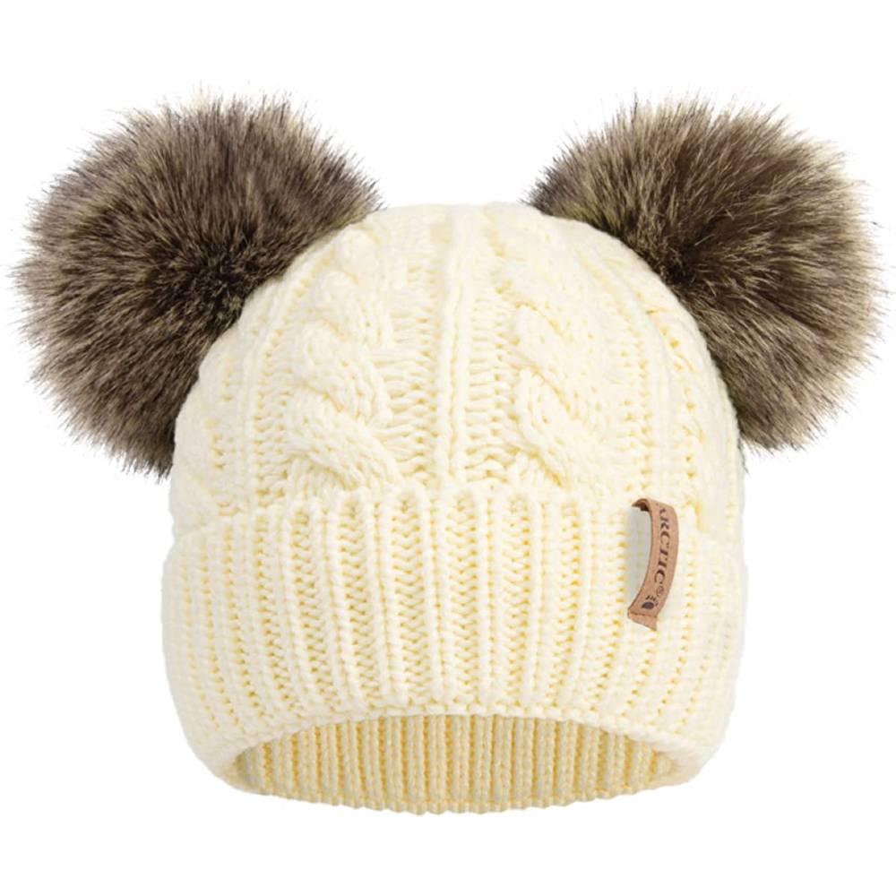 Arctic Paw Pom Pom Beanie Cable Knit Fleece Lined Winter Beanie Women Hat | Multiple Colors - CR