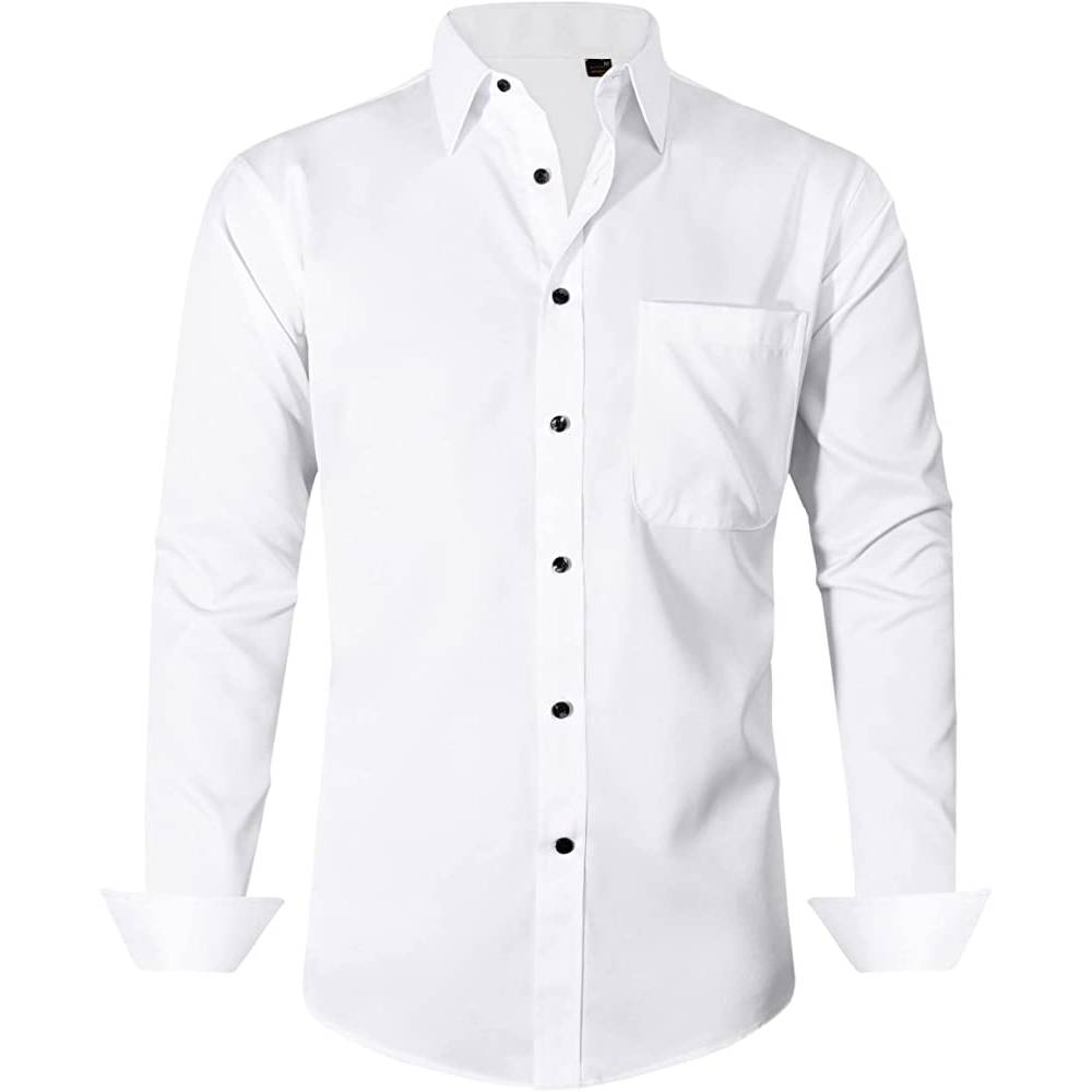 J.Ver Men's Dress Shirts Solid Long Sleeve Stretch Wrinkle-Free Formal Shirt Business Casual Button Down Shirts | Multiple Colors - WH