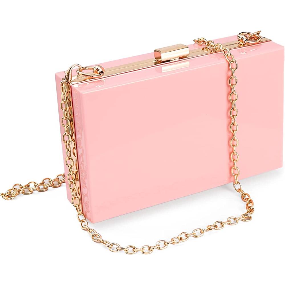 WJCD Women Clear Purse Acrylic Clear Clutch Bag, Shoulder Handbag With Removable Gold Chain Strap | Multiple Colors - PK