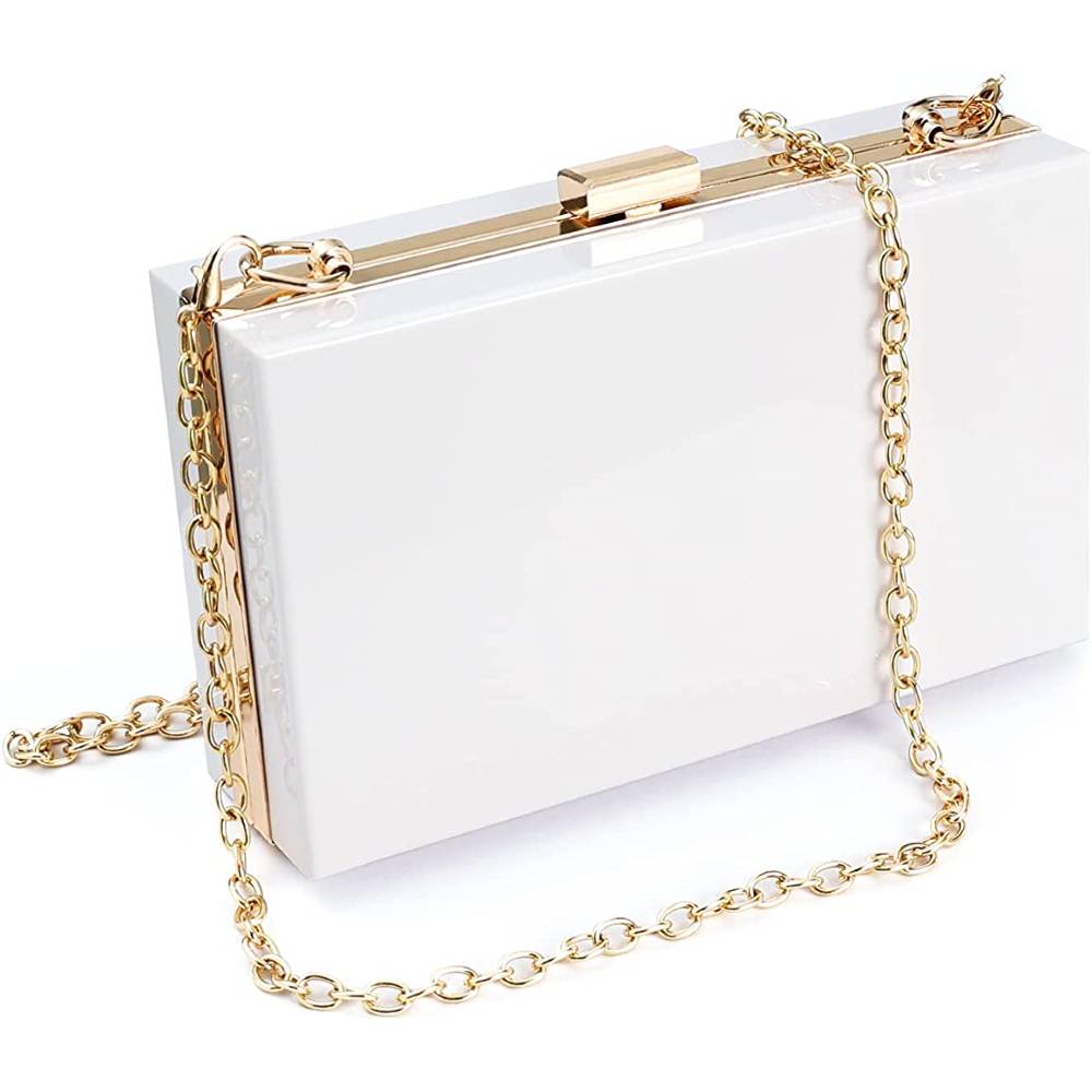WJCD Women Clear Purse Acrylic Clear Clutch Bag, Shoulder Handbag With Removable Gold Chain Strap | Multiple Colors - WH