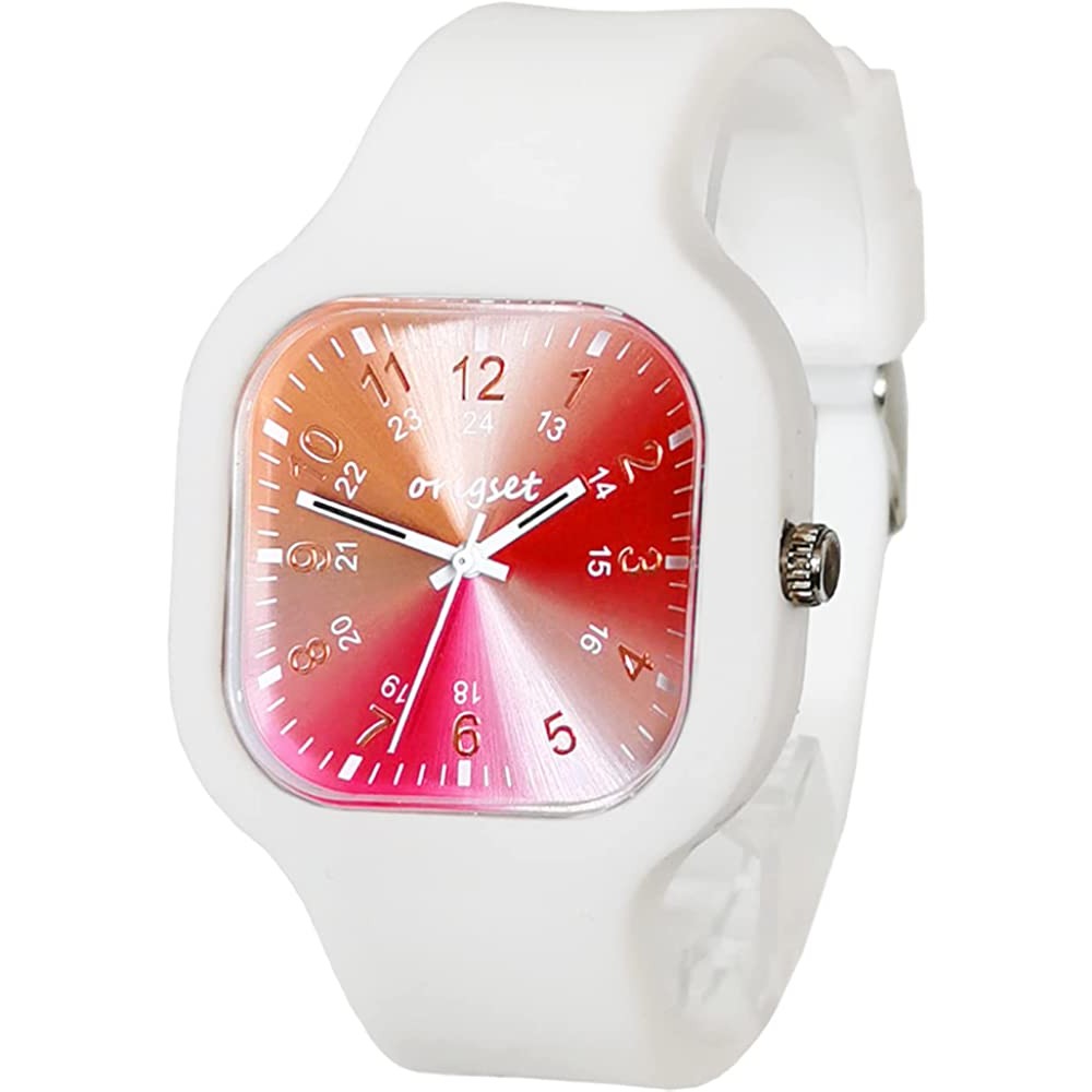 Origset Women Watch Square 24 Hour with 3-Hand Sweeping Easy to Read Time for Nurse Medical Students Teachers Doctors Colorful Water Proof Large Numbers Face and Strap Interchangeable | Multiple Colors and Sizes - CSW
