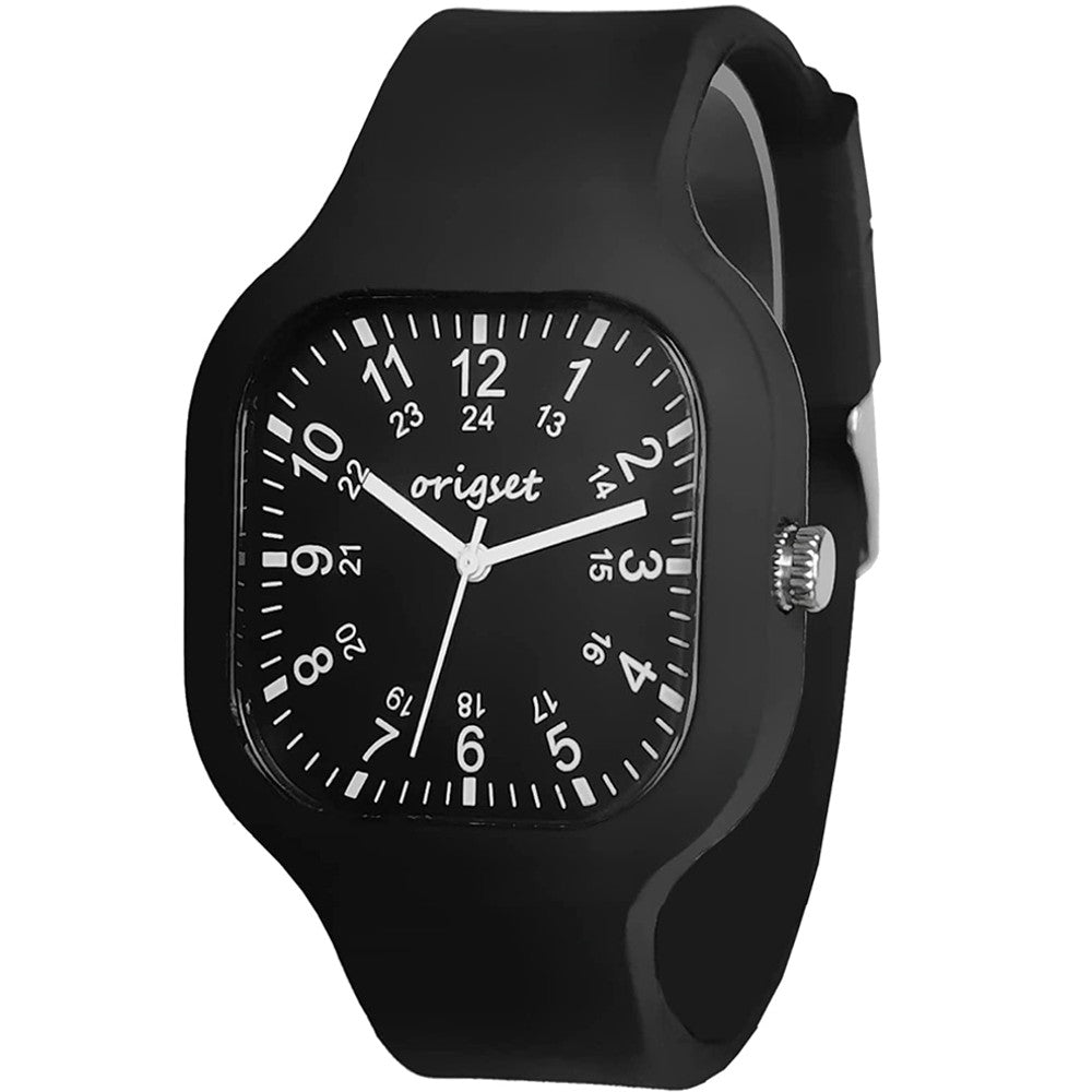 Origset Women Watch Square 24 Hour with 3-Hand Sweeping Easy to Read Time for Nurse Medical Students Teachers Doctors Colorful Water Proof Large Numbers Face and Strap Interchangeable - BL