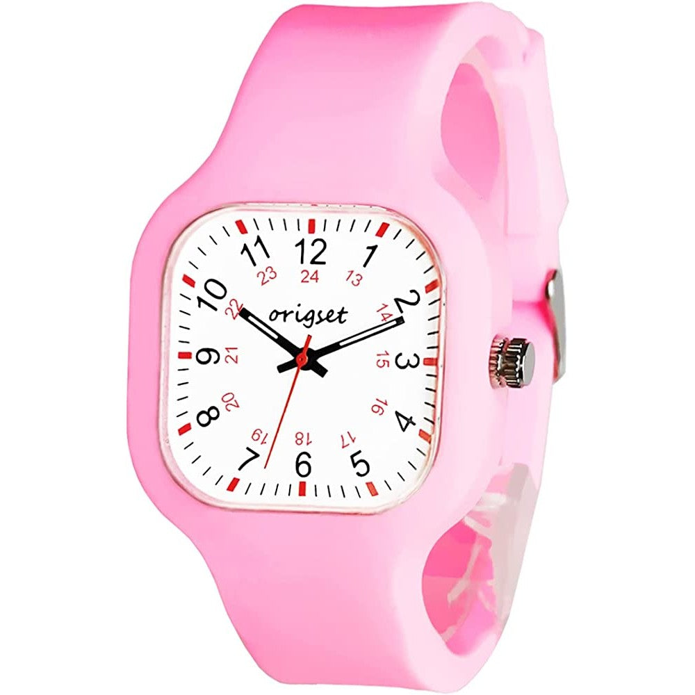 Origset Women Watch Square 24 Hour with 3-Hand Sweeping Easy to Read Time for Nurse Medical Students Teachers Doctors Colorful Water Proof Large Numbers Face and Strap Interchangeable | Multiple Colors and Sizes - TW