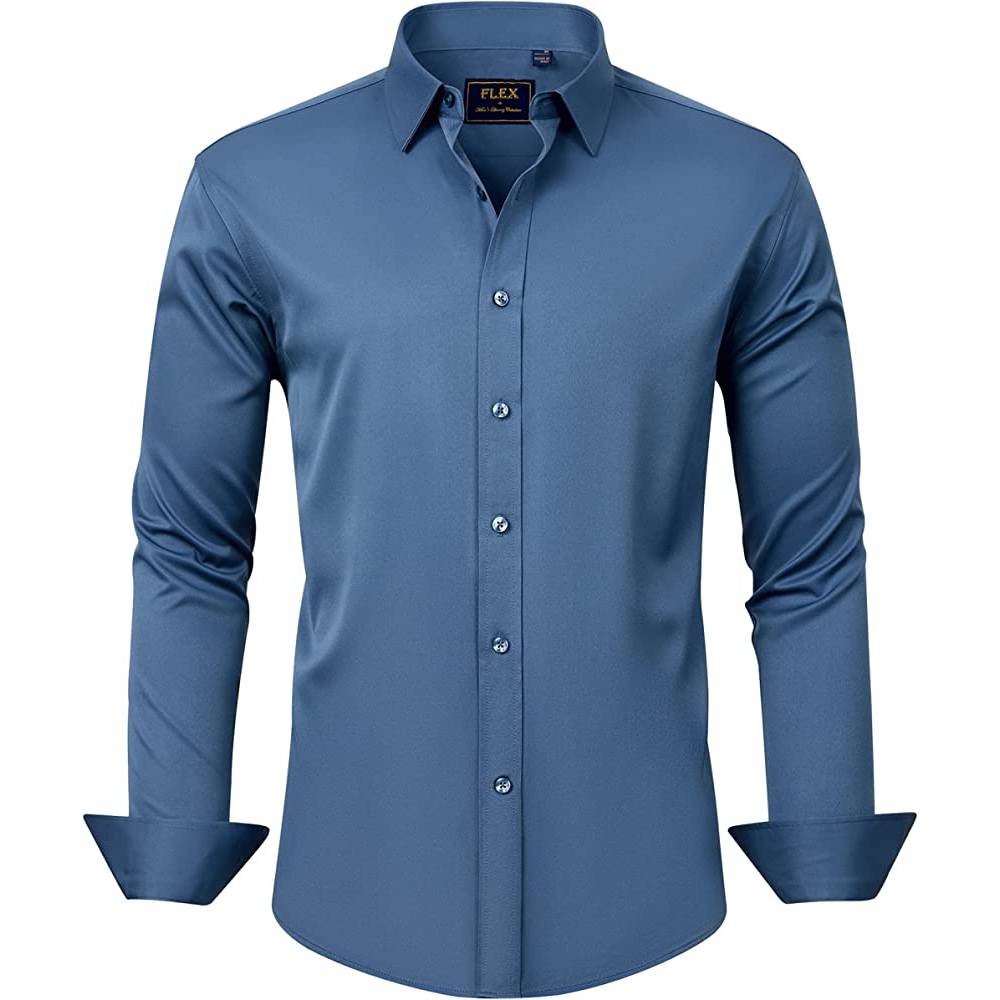 J.Ver Men's Dress Shirts Solid Long Sleeve Stretch Wrinkle-Free Formal Shirt Business Casual Button Down Shirts | Multiple Colors - IBL