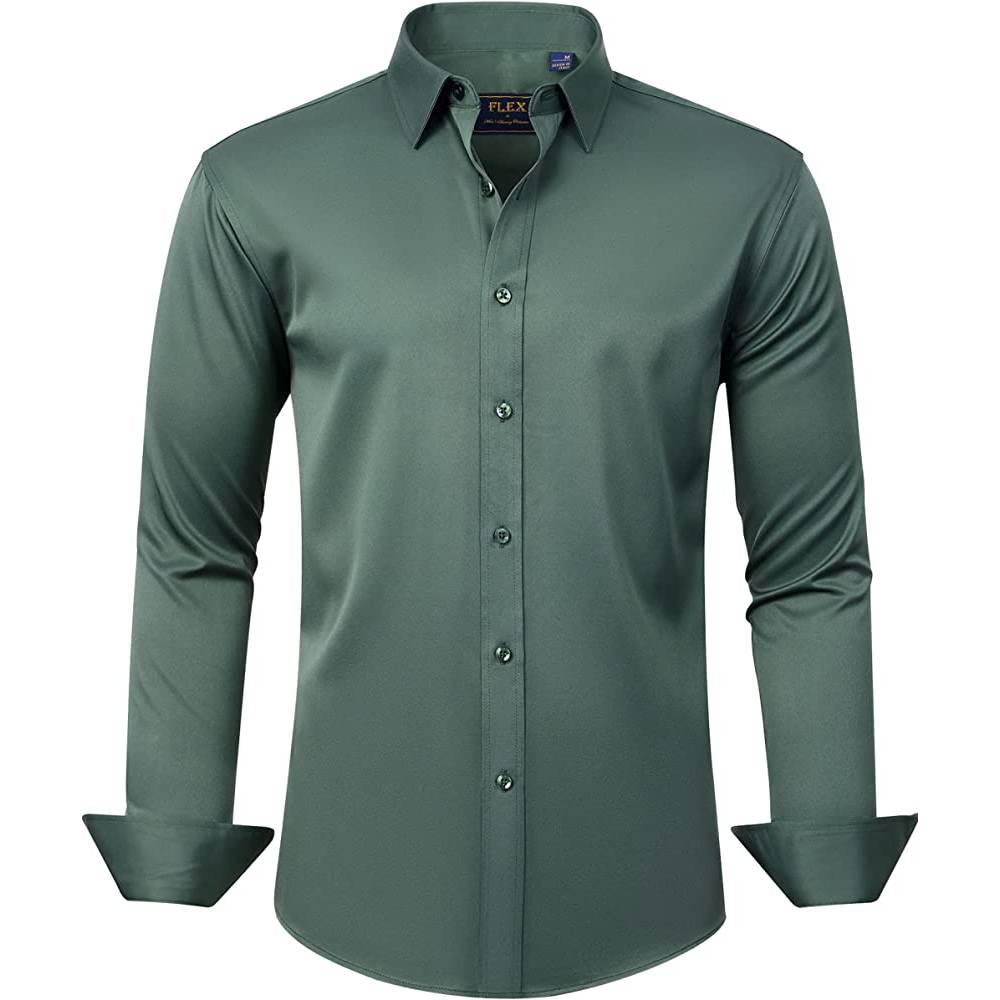 J.Ver Men's Dress Shirts Solid Long Sleeve Stretch Wrinkle-Free Formal Shirt Business Casual Button Down Shirts | Multiple Colors - DGR