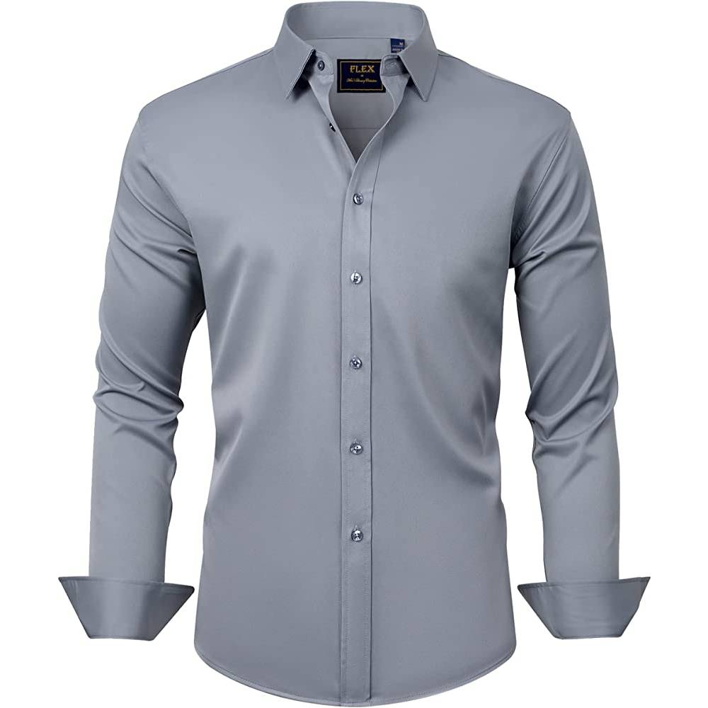 J.Ver Men's Dress Shirts Solid Long Sleeve Stretch Wrinkle-Free Formal Shirt Business Casual Button Down Shirts | Multiple Colors - SGRY