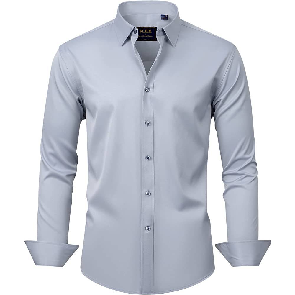J.Ver Men's Dress Shirts Solid Long Sleeve Stretch Wrinkle-Free Formal Shirt Business Casual Button Down Shirts | Multiple Colors - LgR