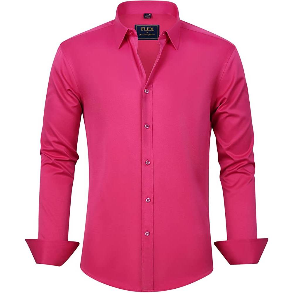 J.Ver Men's Dress Shirts Solid Long Sleeve Stretch Wrinkle-Free Formal Shirt Business Casual Button Down Shirts | Multiple Colors - HOP