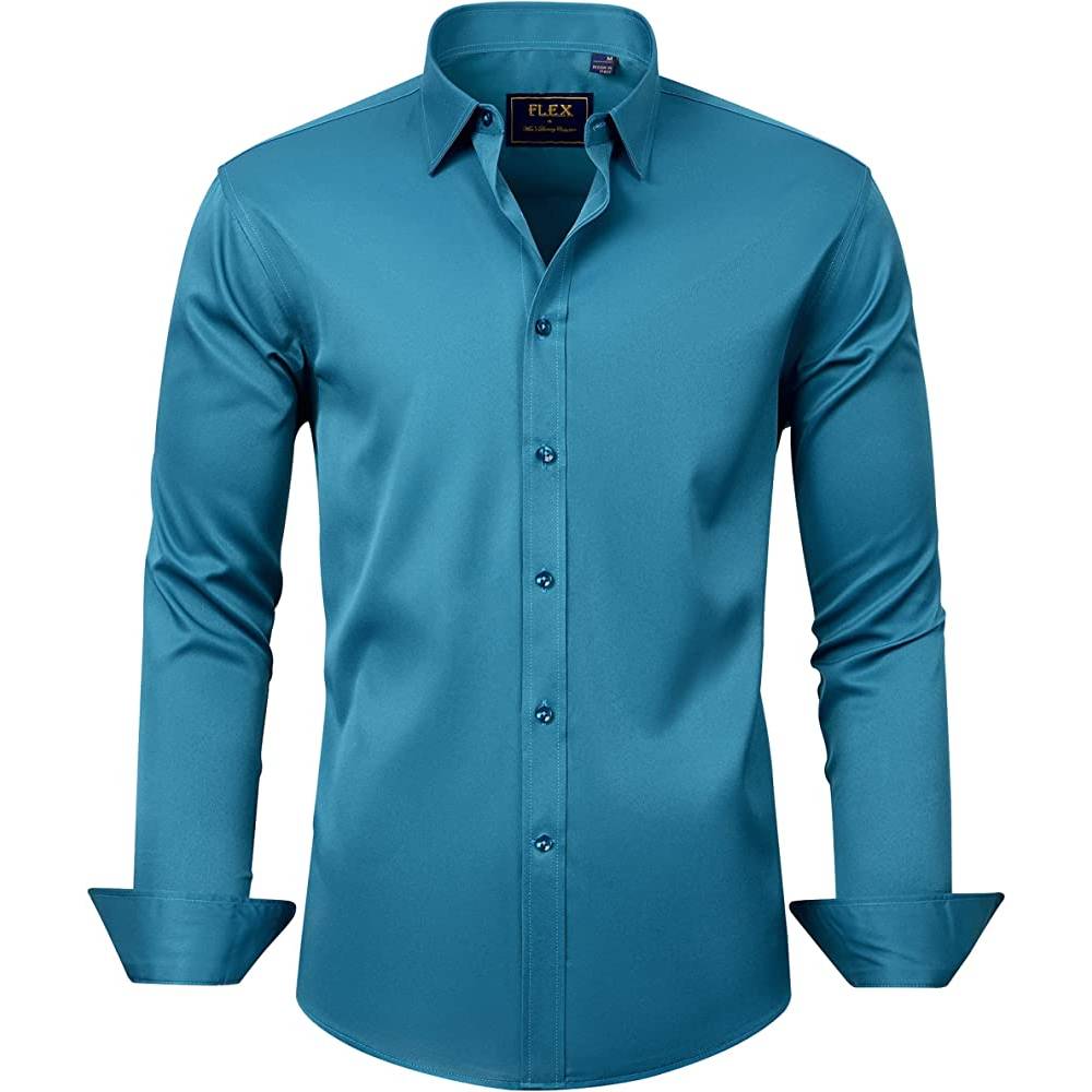 J.Ver Men's Dress Shirts Solid Long Sleeve Stretch Wrinkle-Free Formal Shirt Business Casual Button Down Shirts | Multiple Colors - TE