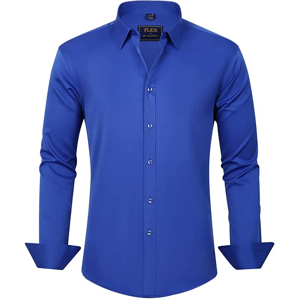 J.Ver Men's Dress Shirts Solid Long Sleeve Stretch Wrinkle-Free Formal Shirt Business Casual Button Down Shirts | Multiple Colors - RBL