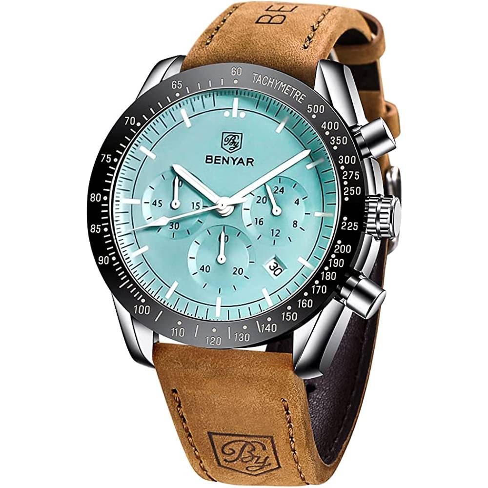 Mens Watches BY BENYAR Chronograph Analog Quartz Movement Stylish Sports Designer Wrist Watch 30M Waterproof Elegant Gift Watch for Men | Multiple Colors - LBL