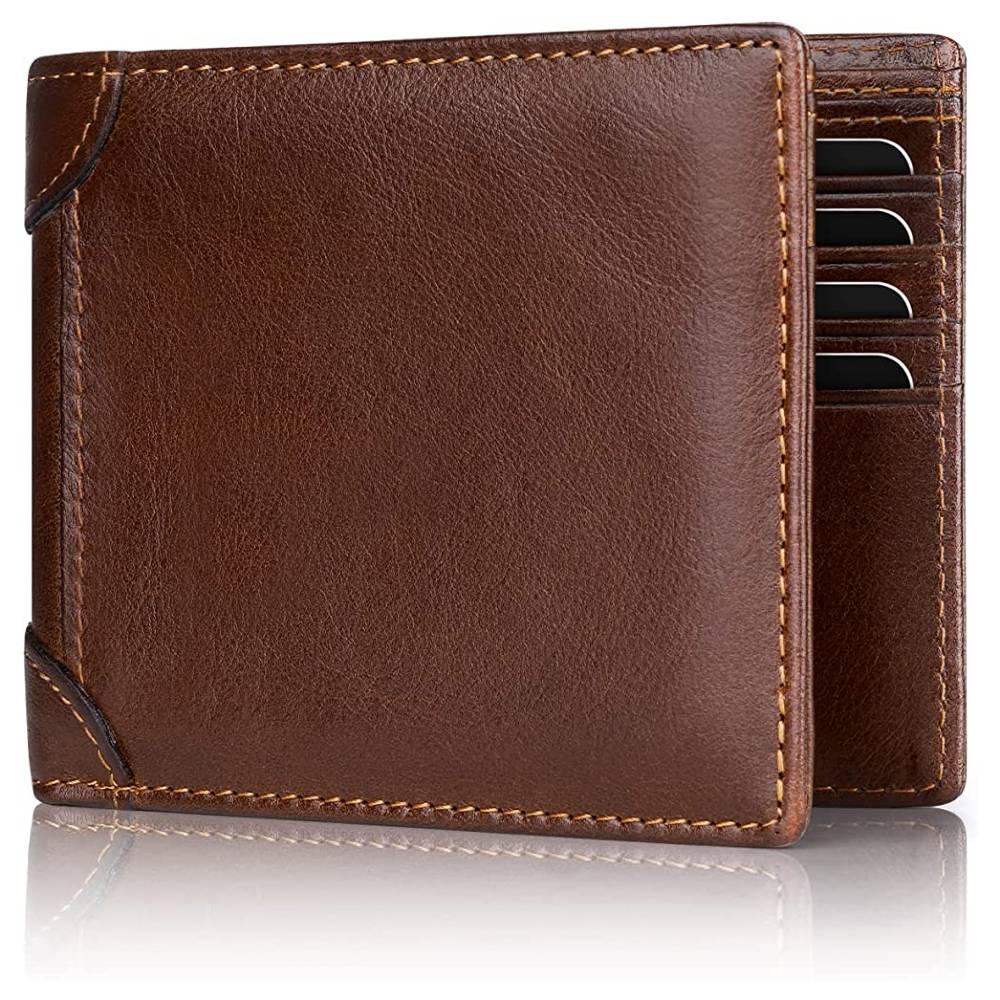 Mens Wallet RFID Genuine Leather Slim Bifold Wallets For Men Removable ID Windows 11 Cards Holders Gift Box | Multiple Colors - BR